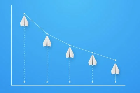 Graph and diagram from planes with decrease. Finance and business concept 库存插图