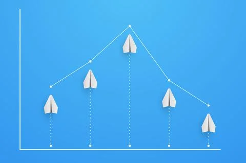 Graph and diagram from planes with decrease. Finance and business concept. Ve Stock Illustration