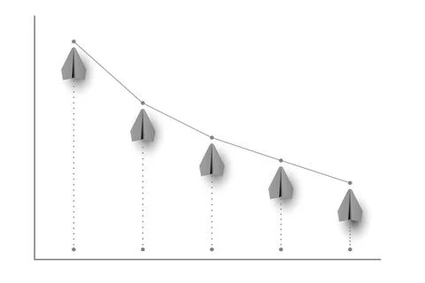 Graph and diagram from planes with decrease. Finance and business concepts... 库存插图