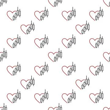 Graph and Heart Combo vector I Love Trading seamless pattern in thin line sty Stock Illustration