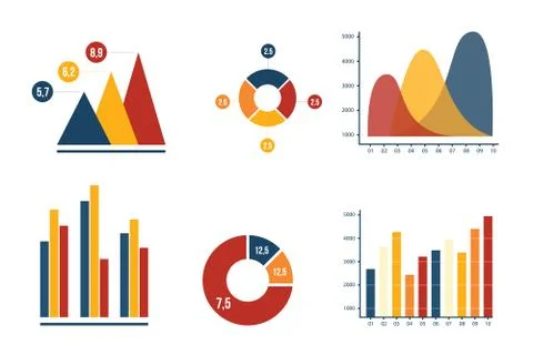 Graph and pie chart business marketing with harmony color collection vector Stock Illustration