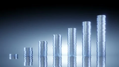 Graph and rows of money coins Stock Footage 220951002