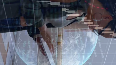 Graph and statistical data and globe against female architect using digital Stock Footage 312284519