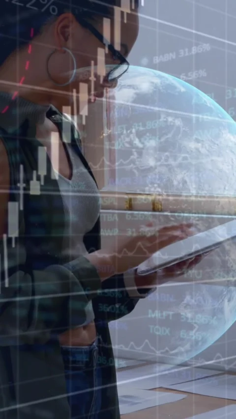 Graph and statistical data and globe against female architect using digital Stock Footage 324020718