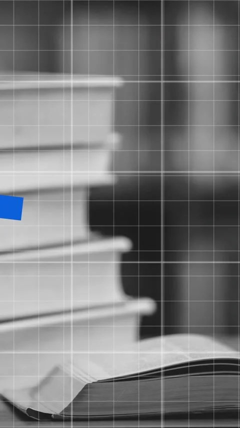 Graph animation over stack of books and open book in library Stock Footage 343996918