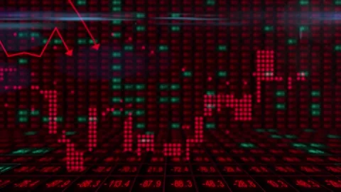 Graph animation shows recession. Numbers in background change value Stock Footage 281375150