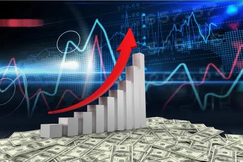 Graph with arrow and dollars on tech background Stock-Illustration
