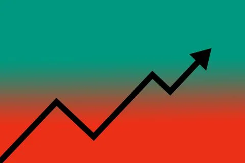 Graph with arrow on gradient teal and red background for concept of achievement 스톡 일러스트