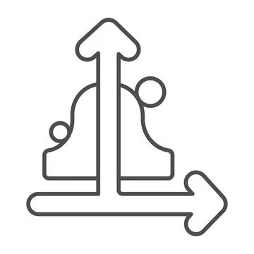 Graph with axis deflection and curve with circles thin line icon, diagram 库存插图
