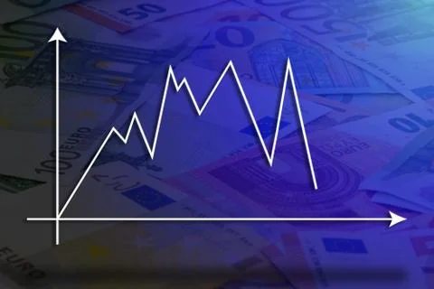 Graph with background of different value of the euro paper bills Stock Illustration