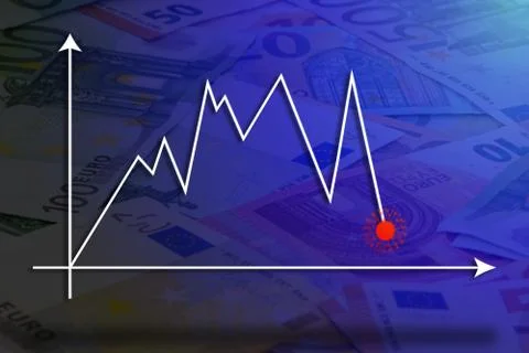 Graph with background of different value of the euro paper bills Stock Illustration