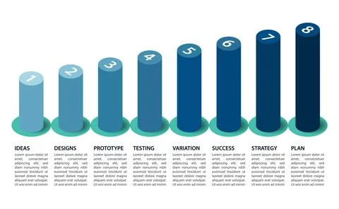 Graph bar chart 8 steps infographic Stock Illustration