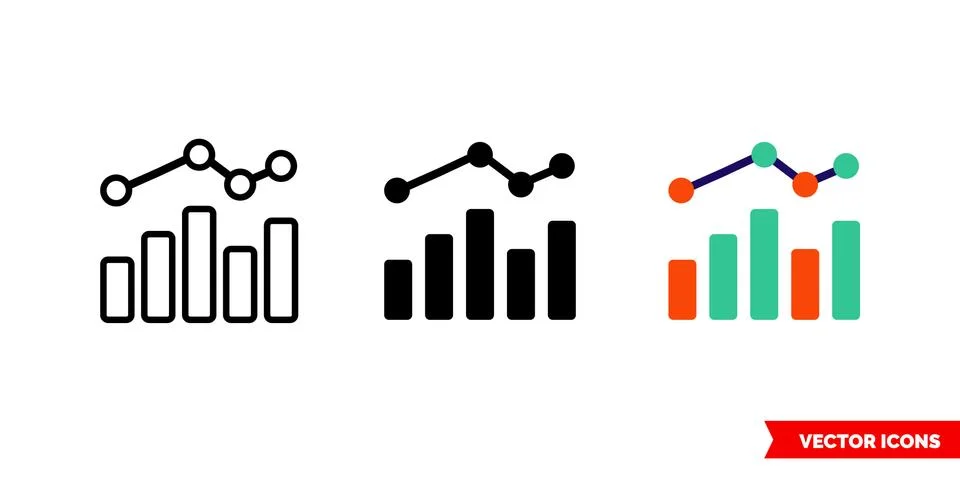 Graph bar chart icon of 3 types color, black and white, outline. Isolated vec Stock Illustration