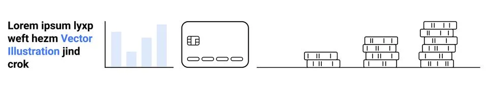 Graph bars, card with chip, and stacks of coins representing financial growth Stock Illustration
