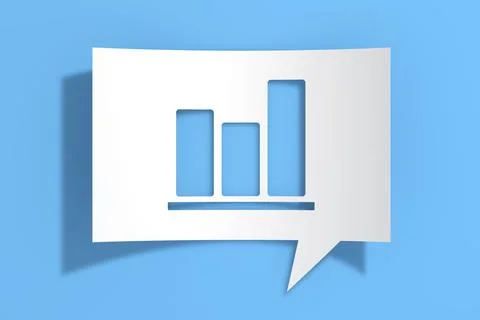 Graph Bars Icon on Cutout White Paper Speech Bubble. 3d Rendering Stock Illustration