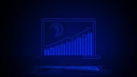 Up graph with bitcoin sign, cryptocurrency in neon effect mp4 video Stock Illustration