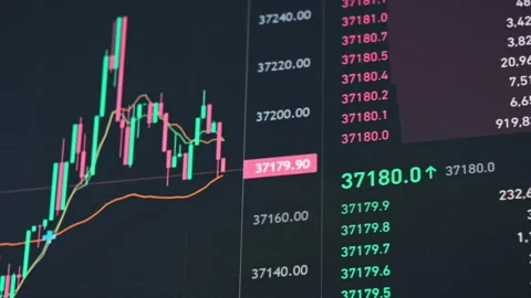 Graph of Bitcoin Trading on the Crypto Exchange with Price Evolution Stock Footage 255679155