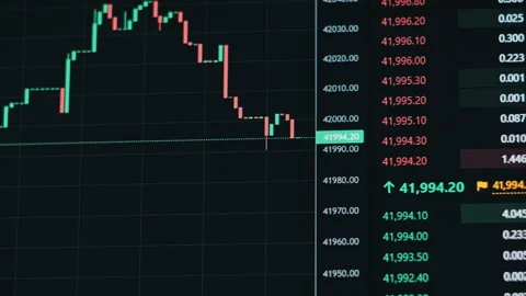 Graph of Bitcoin Trading on the Crypto Exchange with Price Evolution Stock Footage 260051483