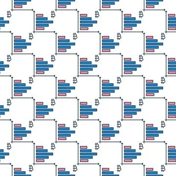 Graph with Bitcoin vector Crypto Trading colored seamless pattern Stock Illustration