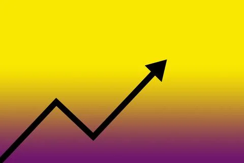 Graph with black arrow on gradient yellow and purple background Stock Illustration