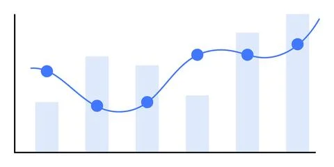 Graph with Blue Line and Bar Chart Showing Increasing Trend in Data Over Time Stock Illustration