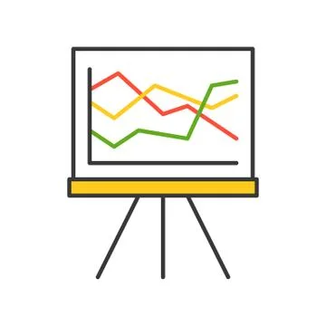 Graph on board and stand, information icon, editable stroke outline Stock Illustration
