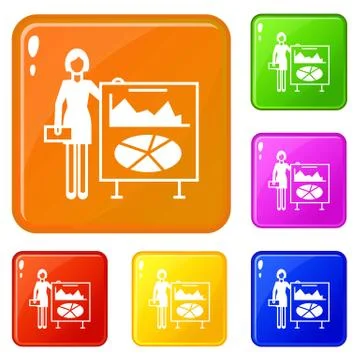 Graph board icons set vector color Stock Illustration