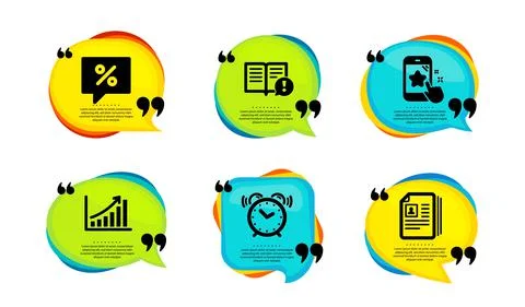 Graph chart, Alarm clock and Discount message icons set. Facts, Star rating and Stock Illustration