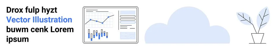 Graph chart with analytical data on screen, cloud icon, potted plant. Shades  스톡 일러스트