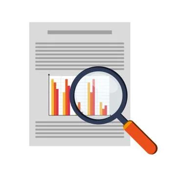 Graph chart and magnifying glass icon Illustrazione stock