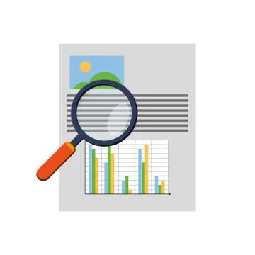 Graph chart and magnifying glass icon 库存插图