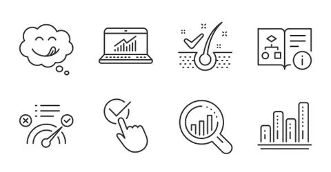 Graph chart, Anti-dandruff flakes and Correct answer icons set. Vector Stock Illustration