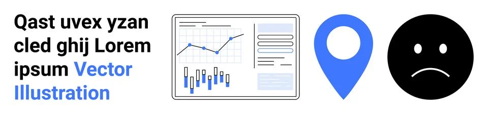 Graph chart, bar graph, and report document represent data analysis. Pin icon Illustrazione stock