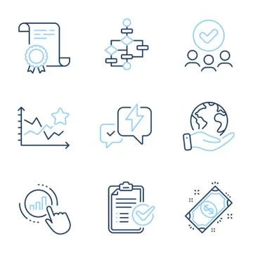 Graph chart, Block diagram and Survey checklist icons set. Payment, Lightning イラスト素材