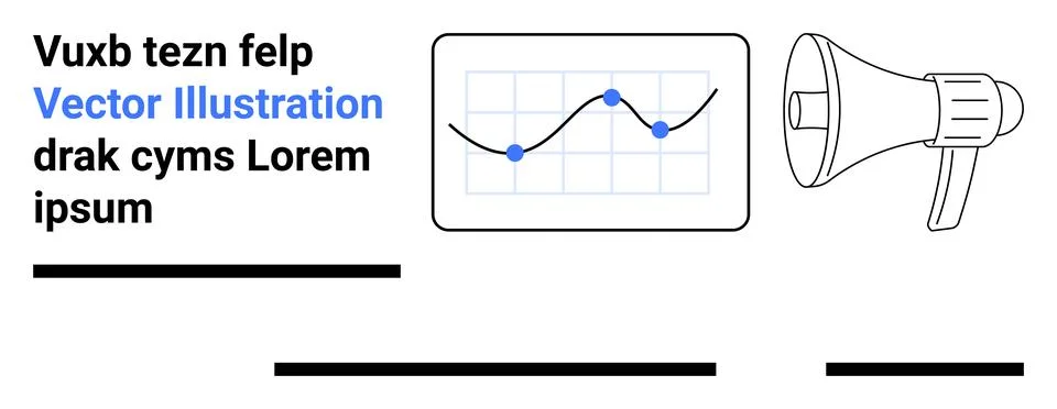 Graph Chart with Blue Dots and Megaphone with Text Elements for Marketing Stock Illustration