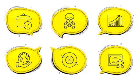 Graph chart, Chemical hazard and Reject refresh icons set. Boiling pan sign Stockillustratie