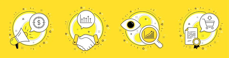 Graph chart, Dollar target and Growth chart icons set. Online market sign Stock Illustration