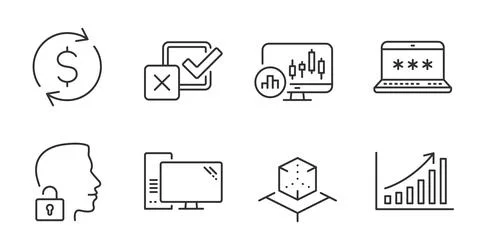 Graph chart, Laptop password and Augmented reality icons set. Vector Illustrazione stock