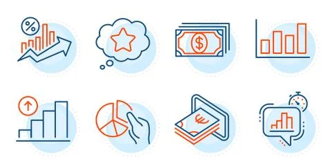 Graph chart, Loan percent and Loyalty star icons set. Statistics timer, Payment Stock Illustration