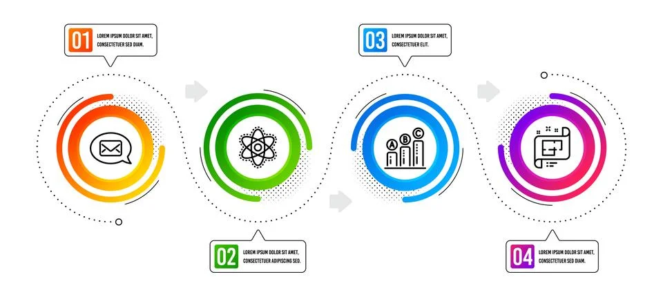 Graph chart, Messenger and Architectural plan icons set. Chemistry atom sign Stock Illustration
