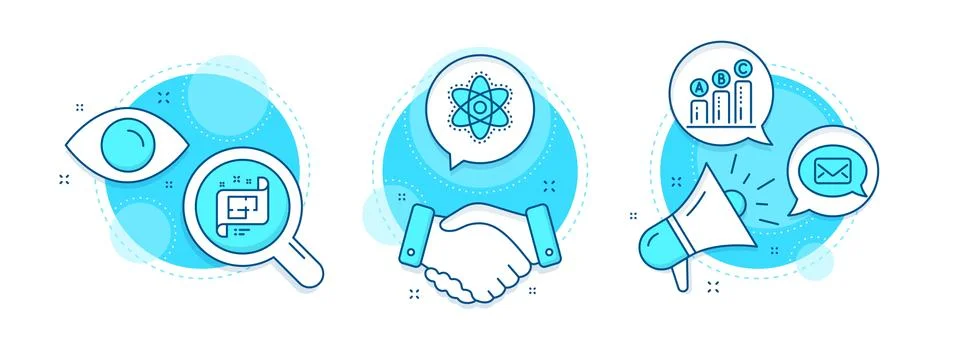 Graph chart, Messenger and Architectural plan icons set. Chemistry atom sign Stock Illustration