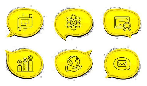 Graph chart, Messenger and Architectural plan icons set. Chemistry atom sign Stock Illustration
