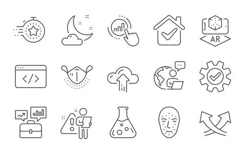 Graph chart, Night weather and Intersection arrows icons set. Timer, Chemistry Illustrazione stock