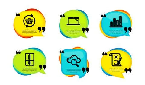 Graph chart, Refrigerator and Laptop icons set. Refresh cart, Cloud computing Illustrazione stock