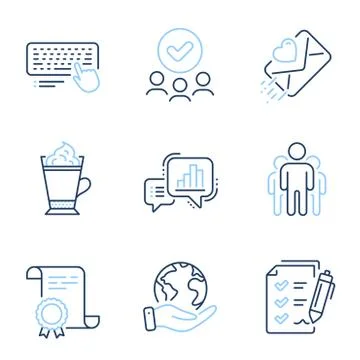 Graph chart, Survey checklist and Group icons set. Computer keyboard, Love イラスト素材