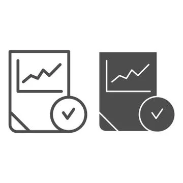 Graph with check line and glyph icon. Chart with tick vector illustration Illustrazione stock