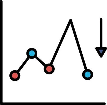 A graph with a circle in the middle and a downward trend Stock Illustration