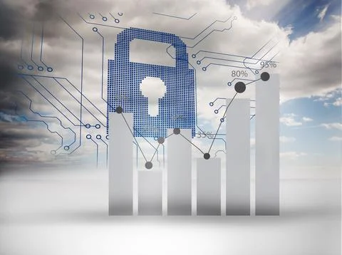 Graph on circuit board and lock Stockillustratie