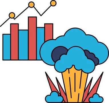 A graph of a city skyline is shown next to a cloud of smoke Stockillustratie
