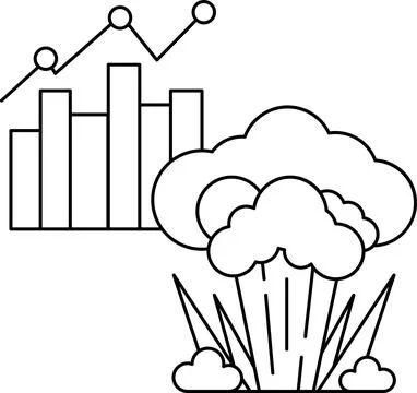 A graph of a city skyline is shown next to a cloud of smoke Illustrazione stock